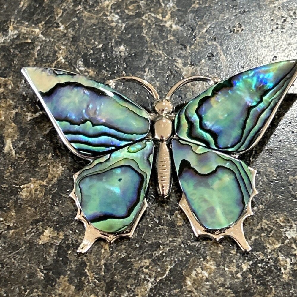 Enamel Blue Aqua Silver Tone Butterfly Brooch Pin Botanical